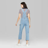 Wild Fable Women's Relaxed Sleeveless Square Neck Distressed Denim Overalls