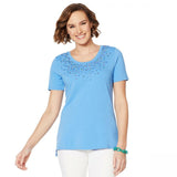 Lemon Way Women's Beaded Short-Sleeve T-Shirt Blue Large