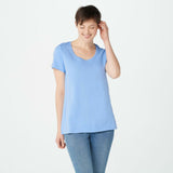 Isaac Mizrahi Live! Women's Essentials Scoop Neck T-Shirt Blue Thistle Large