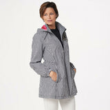Dennis Basso Water Resistant Embellished Gingham Anorak Black/ White XXS