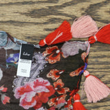 Echo Womens Tasseled Floral Oblong Scarf Red