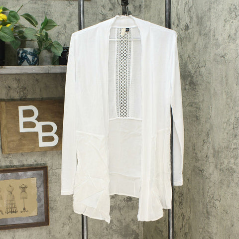 Rhonda Shear Women's Crochet Back Cardigan White Large