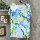 Susan Graver Printed Satin V-Neck A-Line Hi-Low Hem Tunic Top
