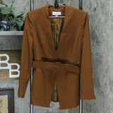 Calvin Klein Women's Collarless Belted Blazer Jacket 10 Brown