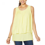 DG2 by Diane Gilman Women's Front Pleated Mixed Media Easy Tank Blouse