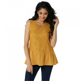 LOGO by Lori Goldstein Plus Size Lace Front Knit Back Peplum Tank Top