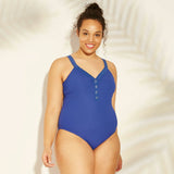 Xhilaration Plus Size Ribbed Snap Front One Piece Swimsuit Cobalt 18W