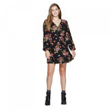 Xhilaration Women's Floral Print Long Sleeve Button Front Mini Dress