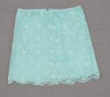 Marineblu Women's Junior Fit Aqua Crochet Lace Mini Skirt With Rhinestones
