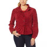 LaBellum by Hillary Scott Women's Plus Size Peplum Corduroy Jacket With Trim