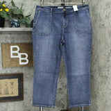 LOGO by Lori Goldstein Women's Crosshatch Crop Straight Leg Jeans