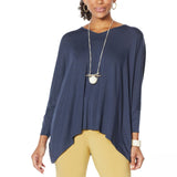 WynneLayers Women's V Neck Knit Boxy T-Shirt Blue Medium