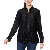 DG2 by Diane Gilman Womens Velvet Burnout Button Front Tunic Shirt Top