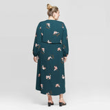 Ava & Viv Women's Plus Size Floral Print Long Sleeve V-Neck Midi Dress