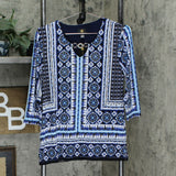 JM Collection Petite Geo Studded Link Neck Knit Top