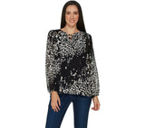 Laurie Felt Women's Woven Blouse with Lace Up Detail Black Animal XXS