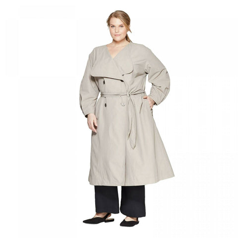 Prologue Women's Plus Size Long Sleeve Button Down Trench Coat