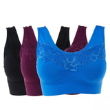 Rhonda Shear 3 Pack Seamless Bras With Lace And Back Closure Jewel Tones Large