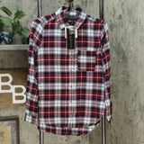NWT Polly & Esther Juniors' Plaid Button Up Utility Shirt. PW22984MC S M