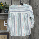 Knox Rose Women's Bishop Long Sleeve Embroidered Top White Striped S
