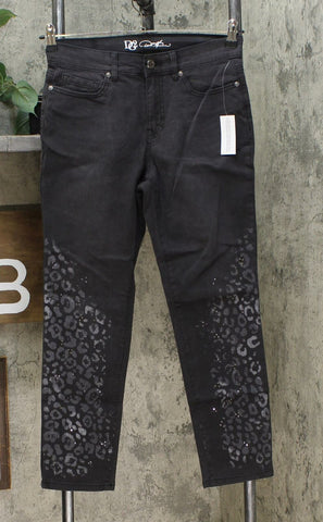DG2 by Diane Gilman Stretch Artwork Printed Jeans Black Animal 4 Petite