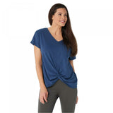 AnyBody Women's Knitted Jersey V-Neck Short Sleeve Twist Front T-Shirt