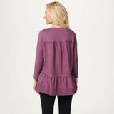 LOGO by Lori Goldstein Lavish Button-Front Woven Top With Knit Sleeves
