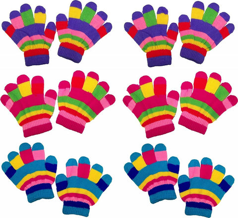 ZUZIFY 6 Pairs Toddlers Fun Striped Magic Knit Gloves