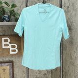 Isaac Mizrahi Live! Essentials V Neck Elbow Sleeve Tunic Top Island Breeze Small