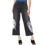 DG2 by Diane Gilman Women's Embroidered Cropped Wide Leg Jeans