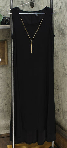 Nina Leonard Miracle Matte Jersey Hi Low Dress With Necklace Black Large