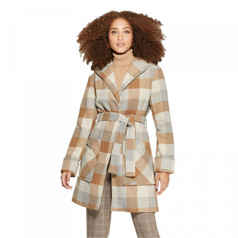 A New Day Women's Plaid Long Sleeve Hooded Wrap Jacket