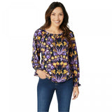 Susan Graver Women's Floral Liquid Knit Long Sleeve Peasant Top