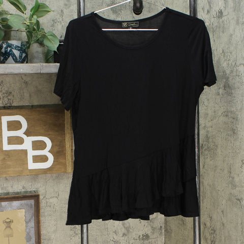 DG2 by Diane Gilman Sustainable Bamboo Crossover Peplum Top Black Medium