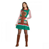 Born Famous Women's Gingerbread Apron Ugly Christmas Sweater Dress
