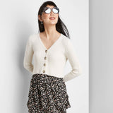 Wild Fable Women's Long Sleeve V-Neck Button-Front Cropped Cardigan
