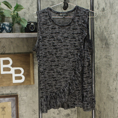 DG2 by Diane Gilman Women's Burnout Ruffle Tank Top Black XL