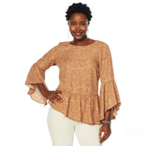 DG2 by Diane Gilman Women's Flare Sleeve Printed Peplum Top