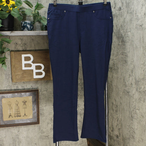 DG2 by Diane Gilman Pull On Stretch Ponte Boot Cut Pants Navy Petite Large