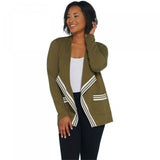 Denim & Co. Women's Plus Size Active Stripe Rib Trim Open Front Knit Jacket