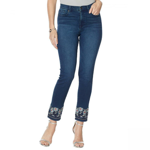 DG2 by Diane Gilman Women's Embroidered Hem Ankle Jeans