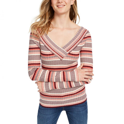 Freshman Women's Junior Fit Striped V-Neck Ribbed Sweater