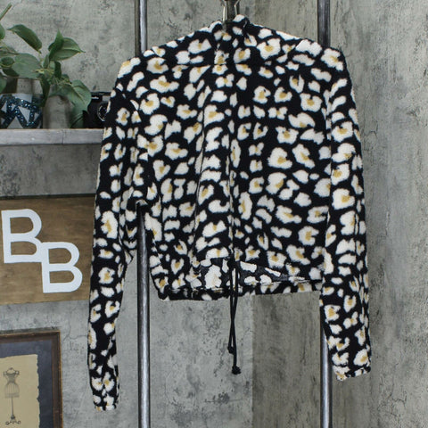 Wild Fable Women's Animal Print Hooded Sherpa Sweatshirt Black Large