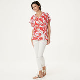 Susan Graver Women's Printed Liquid Knit Top With Chiffon Sleeves