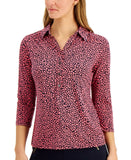 Charter Club Petite Half Button Placket Heart Print Shirt