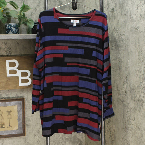 Denim & Co. Women's Striped Perfect Jersey Tunic Top Black Multi Plus 2X