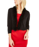 Calvin Klein Women's Feather-Trim Shrug Cardigan Black Medium