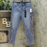 DG2 by Diane Gilman Women's Embroidered Pull On Stretch Denim Ankle Jeans