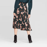 A New Day Women's Floral Print High Rise Pleated Midi Skirt