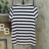 DG2 by Diane Gilman Women's Burnout Printed And Embellished Top Navy Stripe XS